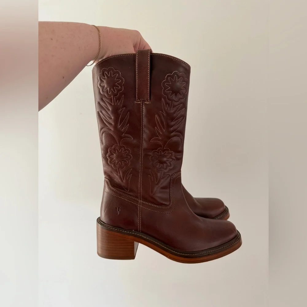 Free People x FRYE Kate Deco Stich Boots, Brown, NWOT, size 8B - Picture 4 of 9